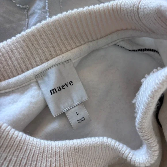 Anthropologie Maeve Paneled Warm Up Sweatshirt White Cotton Cropped Size Large - Picture 6 of 8